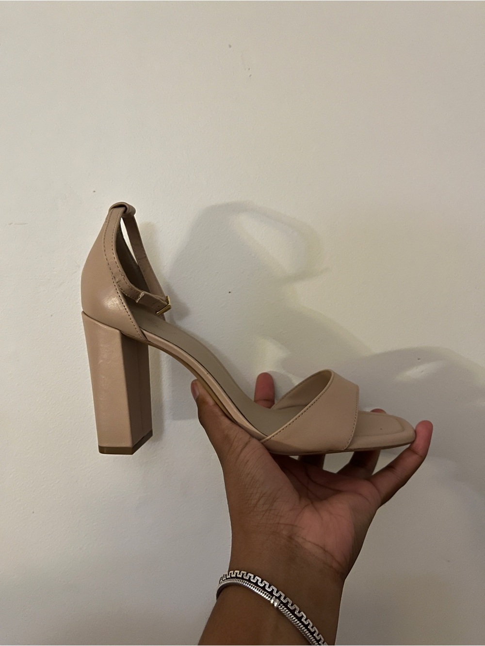 Aldo  Nude Block Heel Sandal with Ankle Strap